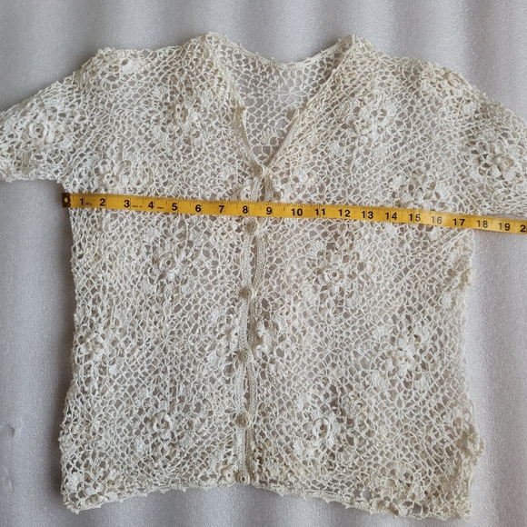 Vintage 60s Elegant Lace Crochet Cardigan Off-white Small - Picture 11 of 13